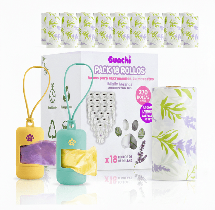 Pack 270 bolsas de caca perros + 2 Porta bolsas caca perro (Edición Amarillo chic & Turquesa Shine) - Guachi